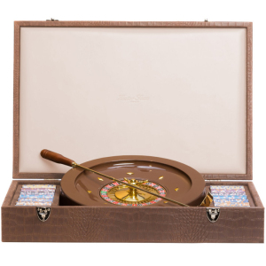 Exclusive Alligator roulette set made of leather, brown